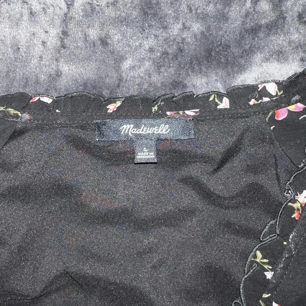 Madewell Black Floral Smocked Waist  Midi Dress/Size Large - Picture 8 of 11